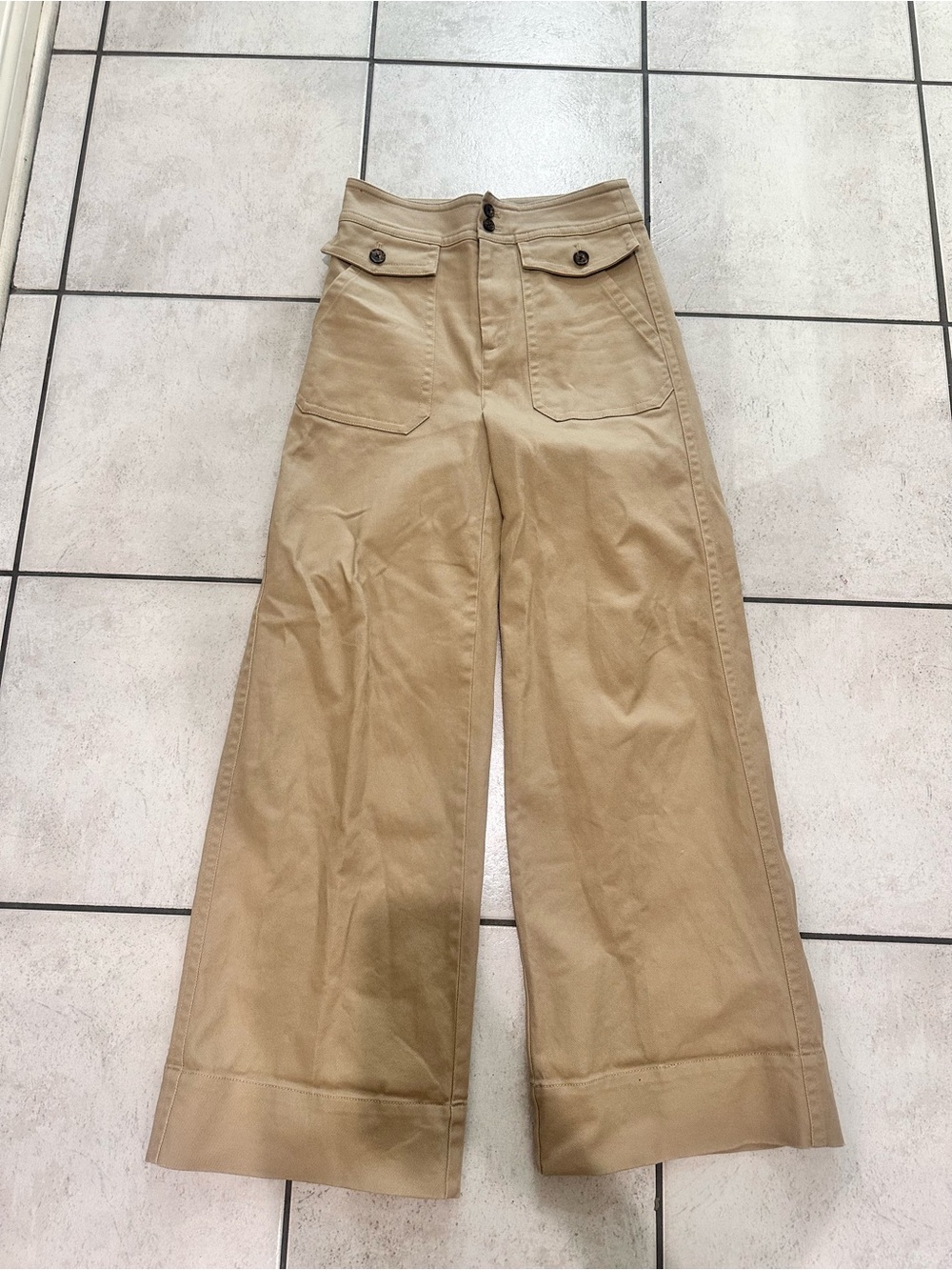 J. Crew Women’s Wide Leg Cotton Twill Pants Khaki High Rise Trousers - Picture 7 of 12